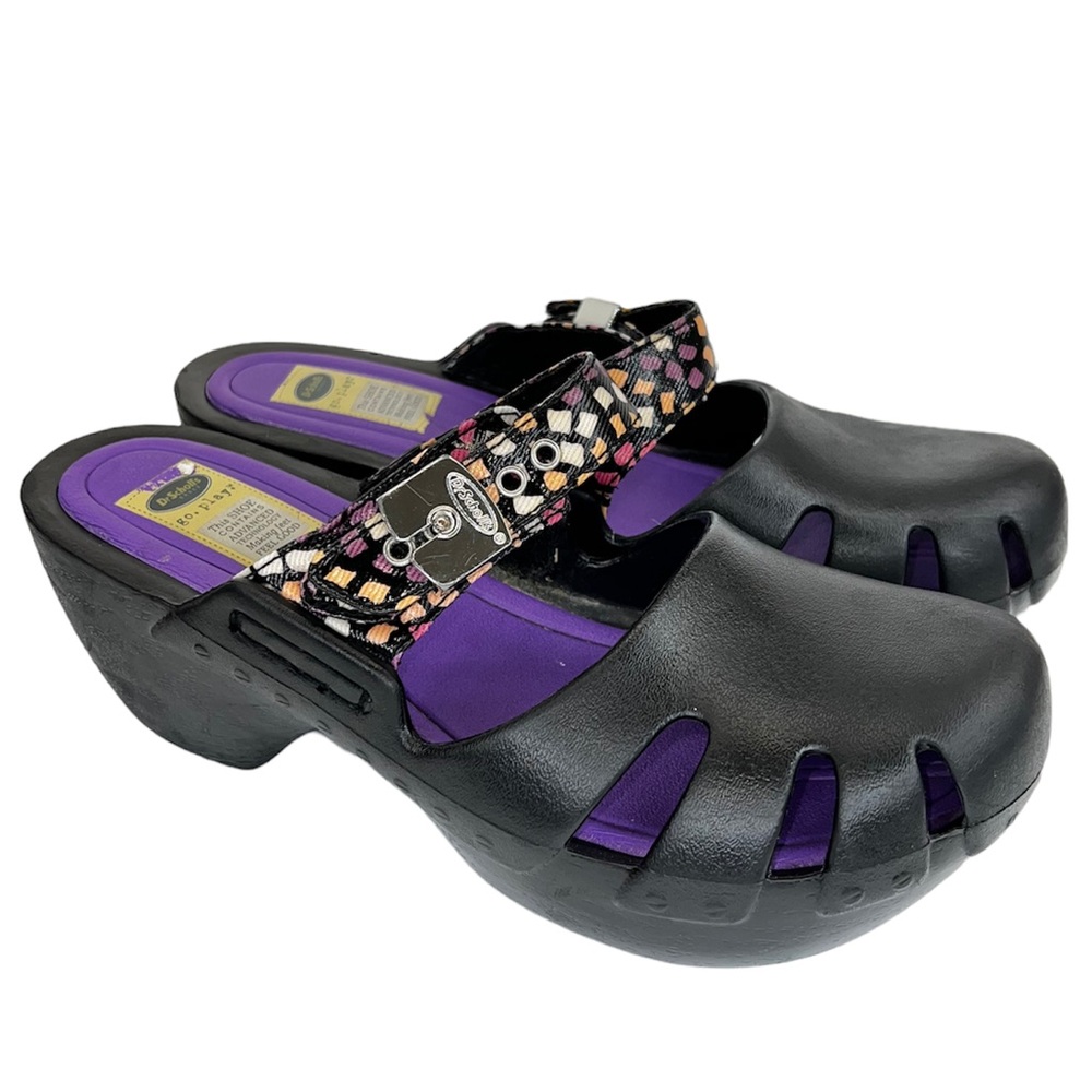 Dr. Scholl’s Black with Design Strap Dance Go Play Nursing Clog Shoes